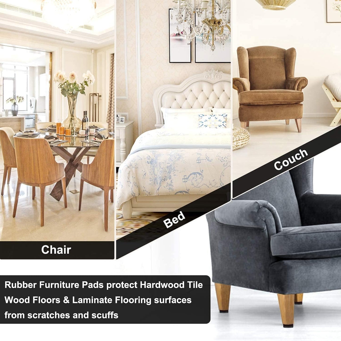 Non Slip Furniture Pads -24 Pcs 2’’ Furniture Grippers, Non Skid for Furniture Legs,Self Adhesive Rubber Feet Furniture Feet,Anti Slide Furniture Hardwood Floors Protectors for Keep Couch Stoppers