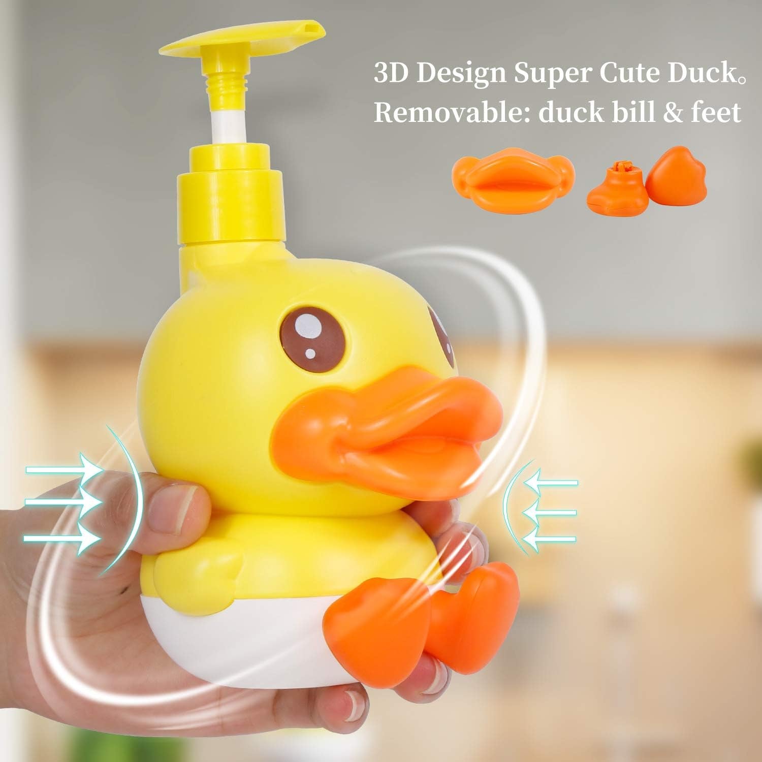 Cute Soap Dispenser for Kids Adult Bathroom Kitchen Countertop Vanity Top Fit Body Lotion Shampoo Shower Hand Sanitizer Animal Yellow Duck Themed Soap Bottle with Pump Bath Accessories