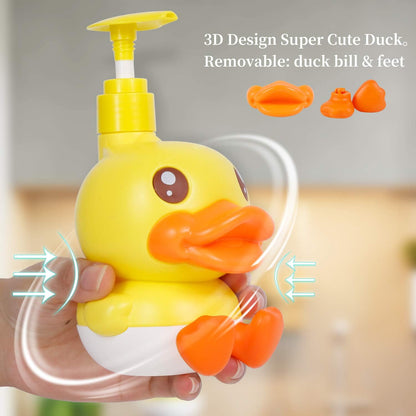 Cute Soap Dispenser for Kids Adult Bathroom Kitchen Countertop Vanity Top Fit Body Lotion Shampoo Shower Hand Sanitizer Animal Yellow Duck Themed Soap Bottle with Pump Bath Accessories