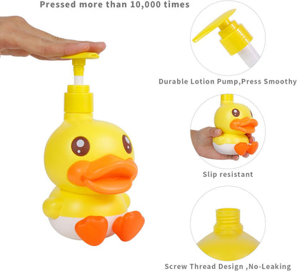 Cute Soap Dispenser for Kids Adult Bathroom Kitchen Countertop Vanity Top Fit Body Lotion Shampoo Shower Hand Sanitizer Animal Yellow Duck Themed Soap Bottle with Pump Bath Accessories