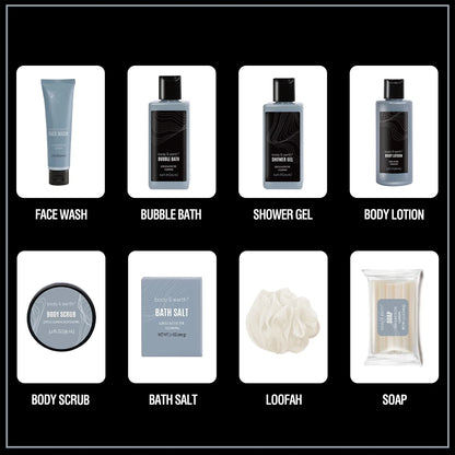 Bath Body Care Spa Gift Basket Sets for Men - 8 Pcs Luxury Bath Set Skin Care Kit Christmas Birthday Gifts for Him