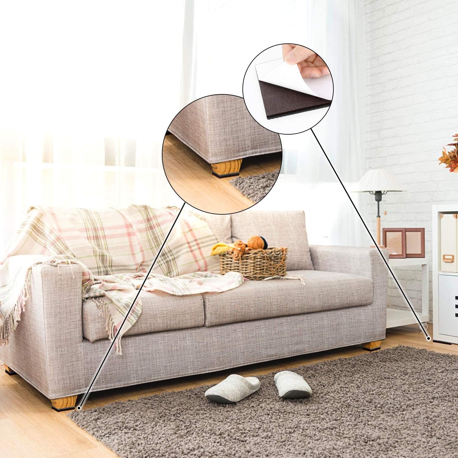 Non Slip Furniture Pads -24 Pcs 2’’ Furniture Grippers, Non Skid for Furniture Legs,Self Adhesive Rubber Feet Furniture Feet,Anti Slide Furniture Hardwood Floors Protectors for Keep Couch Stoppers