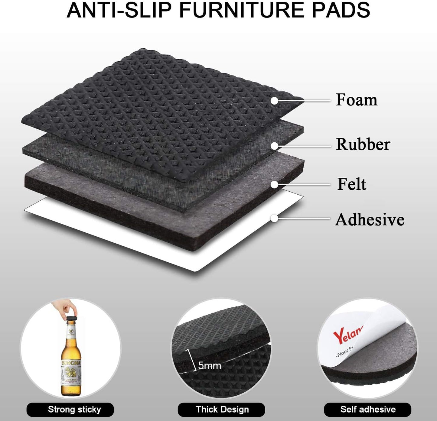 Non Slip Furniture Pads -24 Pcs 2’’ Furniture Grippers, Non Skid for Furniture Legs,Self Adhesive Rubber Feet Furniture Feet,Anti Slide Furniture Hardwood Floors Protectors for Keep Couch Stoppers
