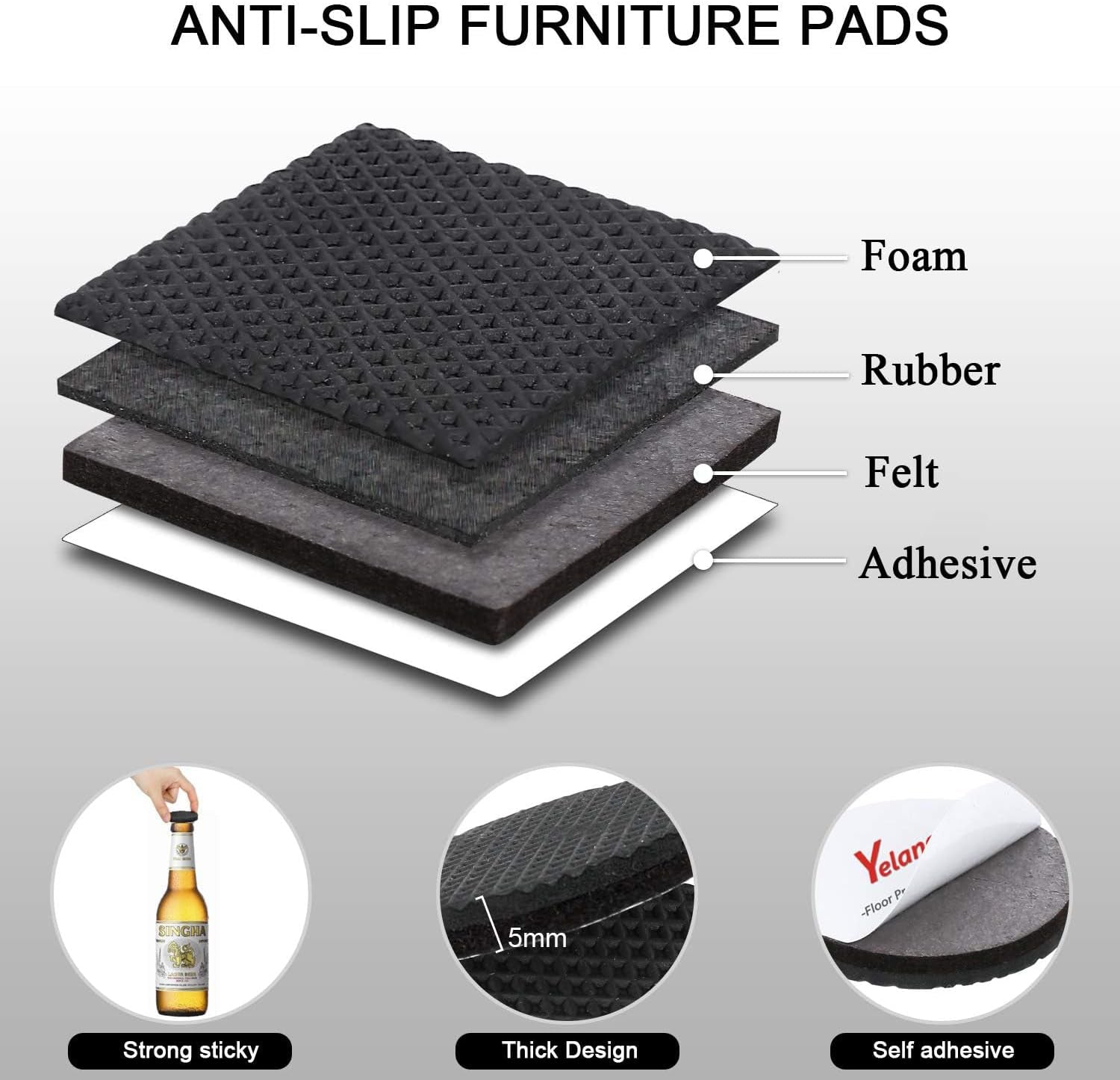 Non Slip Furniture Pads -24 Pcs 2’’ Furniture Grippers, Non Skid for Furniture Legs,Self Adhesive Rubber Feet Furniture Feet,Anti Slide Furniture Hardwood Floors Protectors for Keep Couch Stoppers