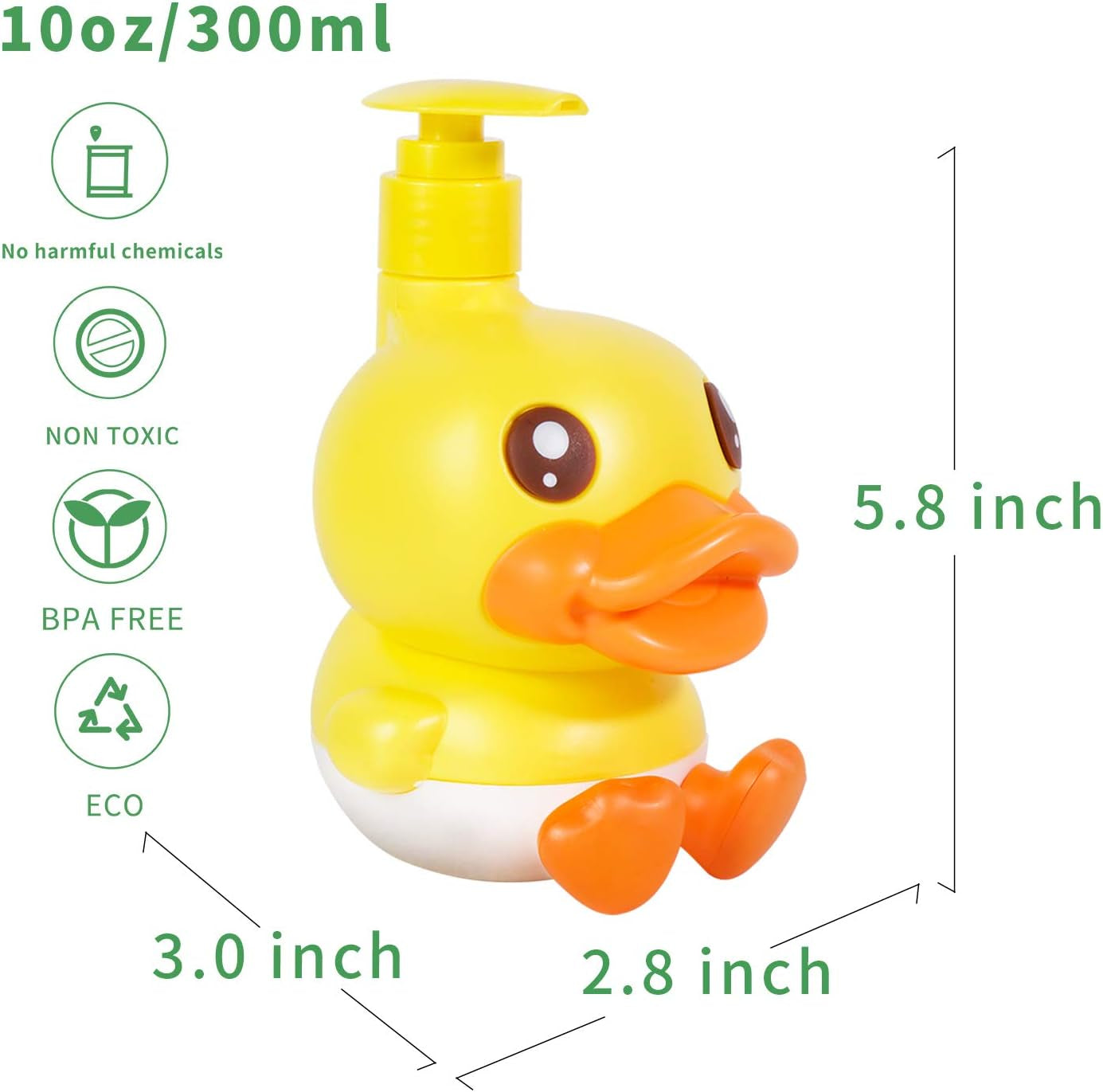Cute Soap Dispenser for Kids Adult Bathroom Kitchen Countertop Vanity Top Fit Body Lotion Shampoo Shower Hand Sanitizer Animal Yellow Duck Themed Soap Bottle with Pump Bath Accessories