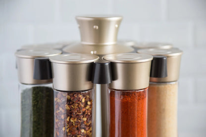 Elite Auto-Measure Spice Carousel Professional Series, 8 Spice Jars, Silver Satin