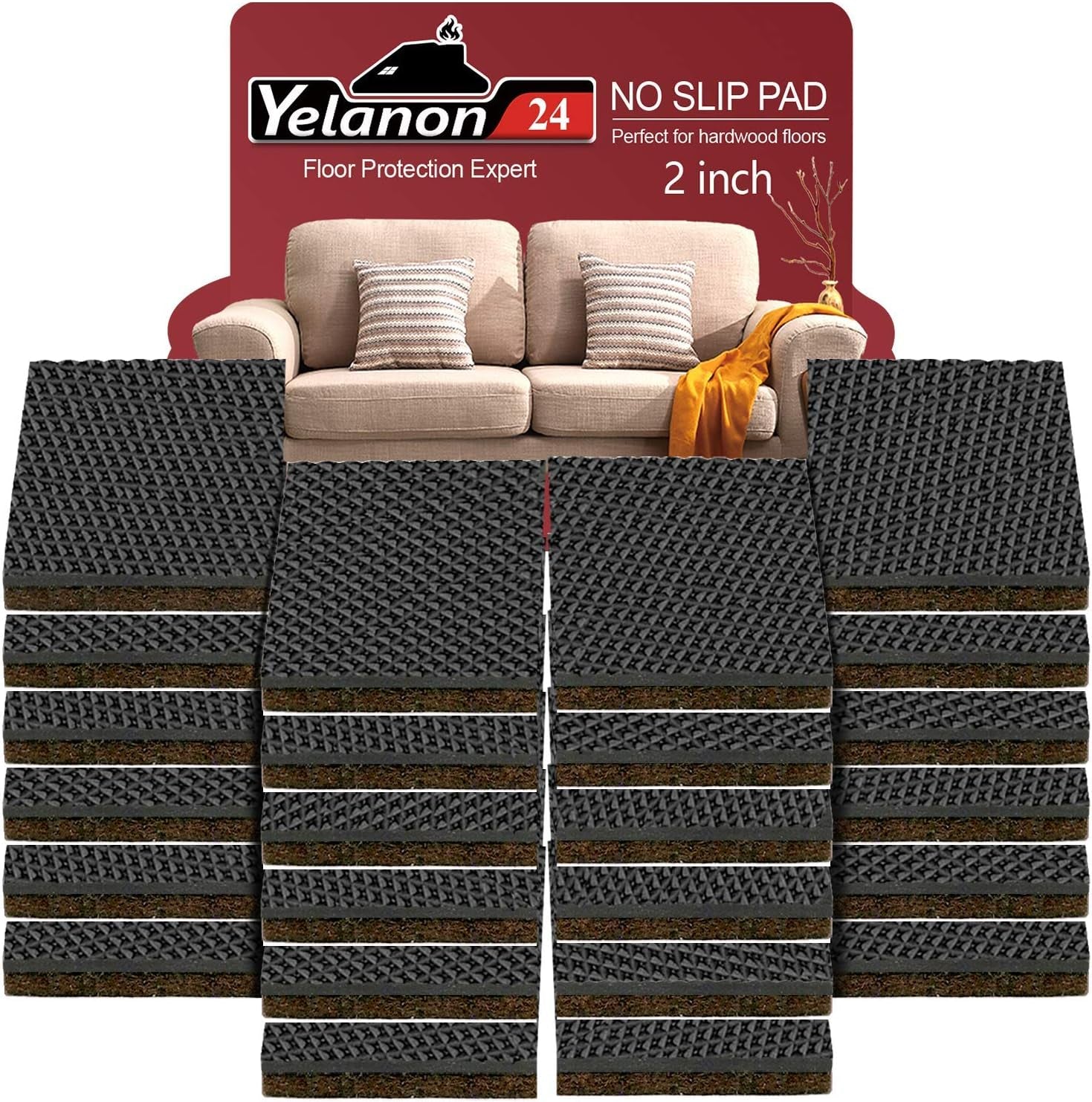 Non Slip Furniture Pads -24 Pcs 2’’ Furniture Grippers, Non Skid for Furniture Legs,Self Adhesive Rubber Feet Furniture Feet,Anti Slide Furniture Hardwood Floors Protectors for Keep Couch Stoppers