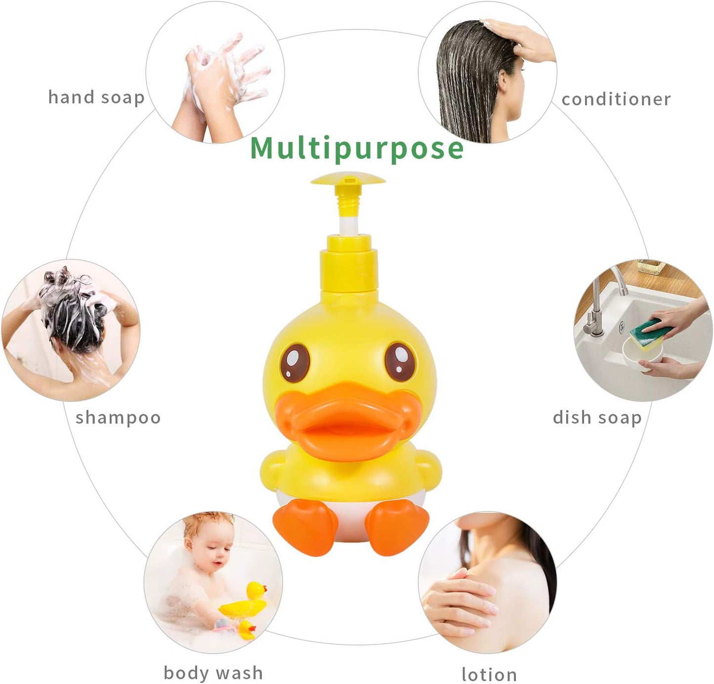 Cute Soap Dispenser for Kids Adult Bathroom Kitchen Countertop Vanity Top Fit Body Lotion Shampoo Shower Hand Sanitizer Animal Yellow Duck Themed Soap Bottle with Pump Bath Accessories