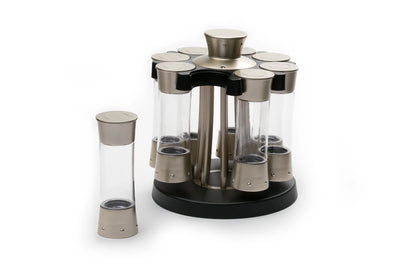 Elite Auto-Measure Spice Carousel Professional Series, 8 Spice Jars, Silver Satin